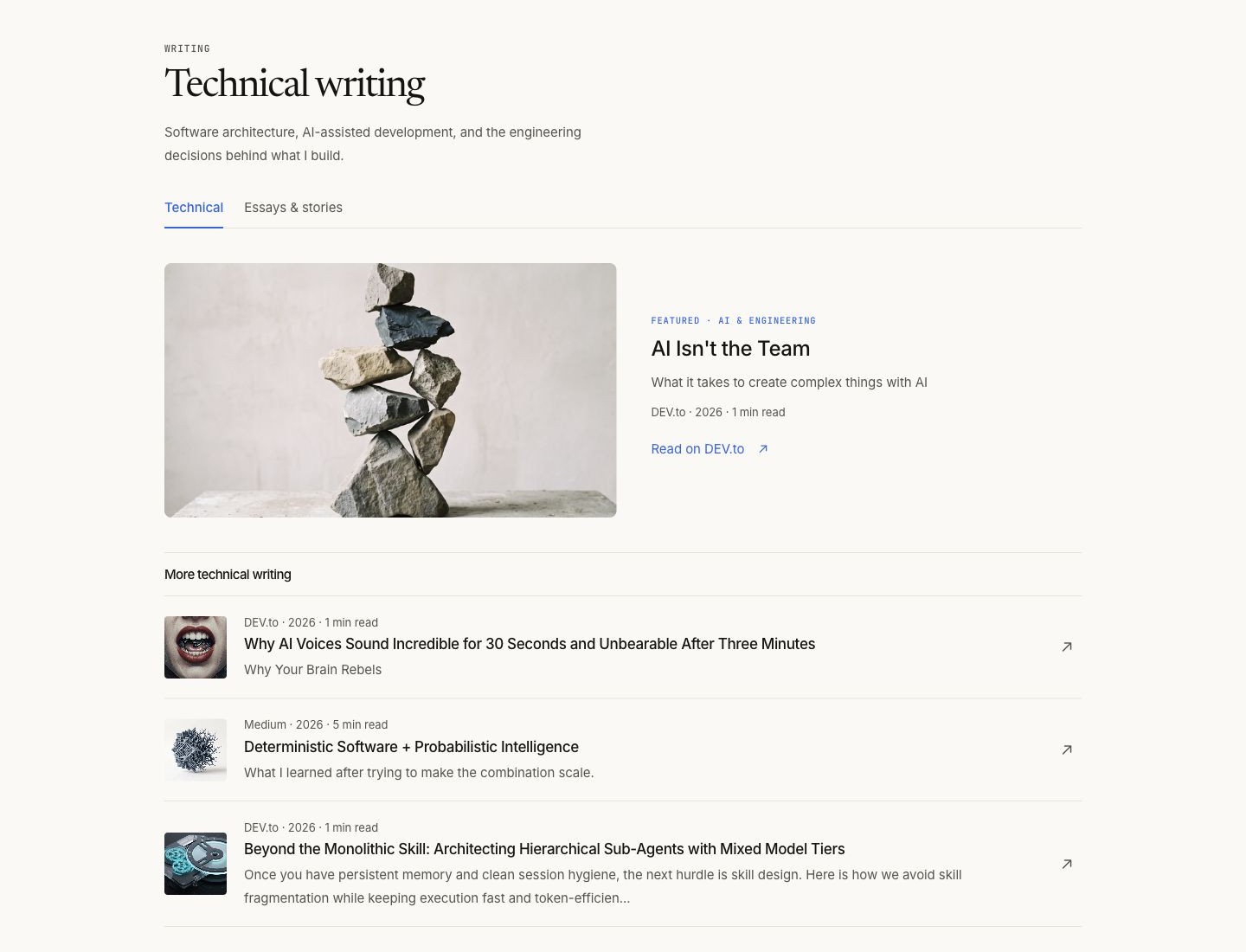 Technical writing collection, captured at 1440px desktop width