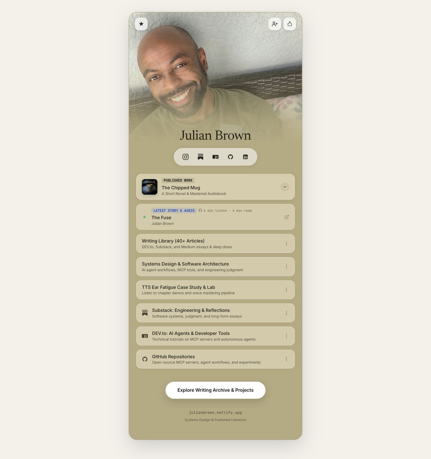 After · the compact Living Hub, captured at 1440px desktop width